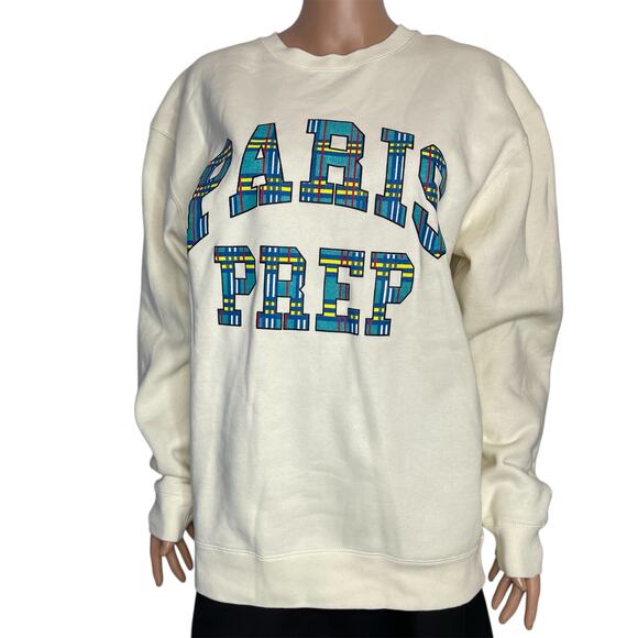 Free People First Port Paris Prep Graphic Sweatshirt size XSmall New Ivory - Picture 2 of 7